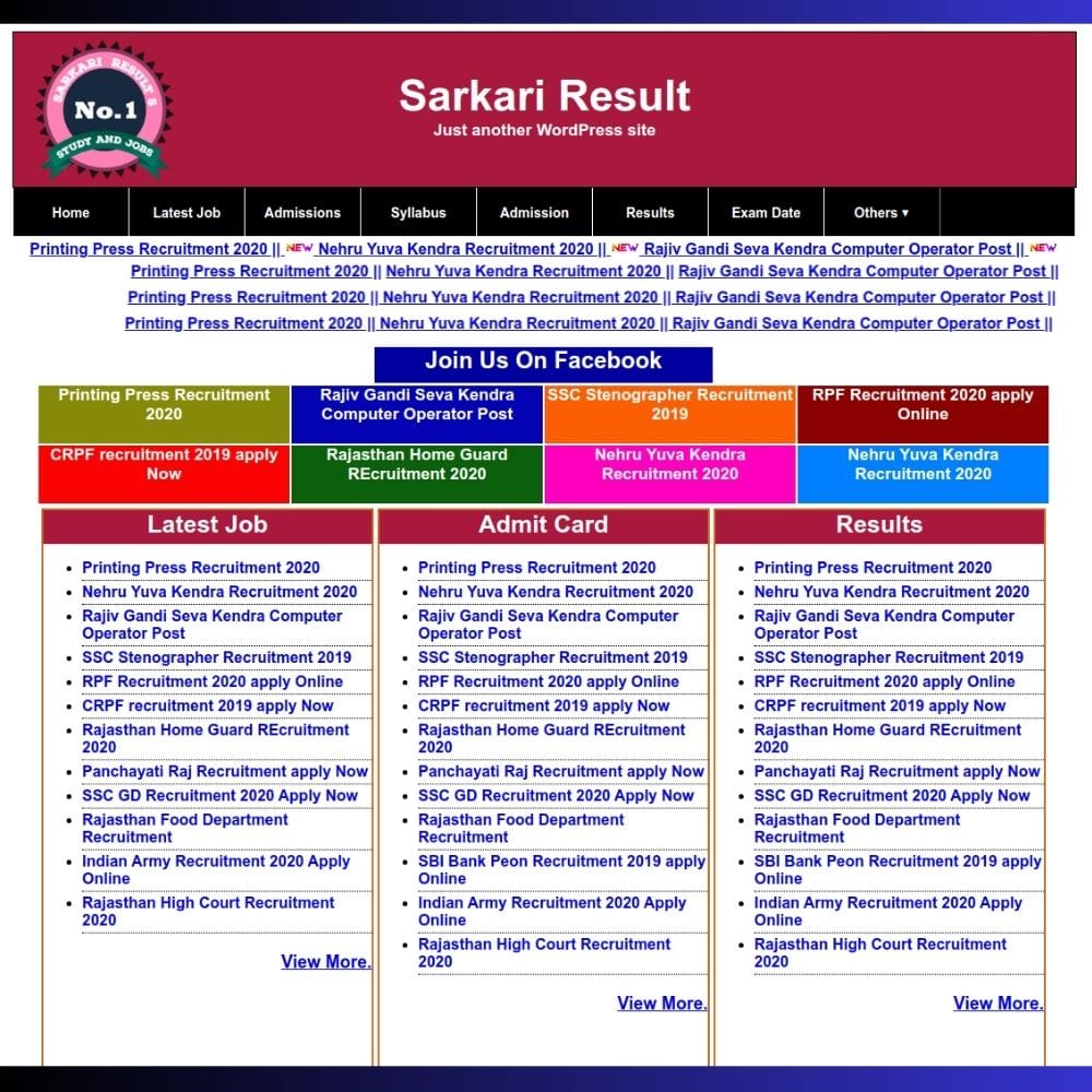Sarkari Result WordPress Theme For Multipurpose Job Portal Websites 1 Sarkari Result WordPress Theme For Multipurpose Job Portal Websites